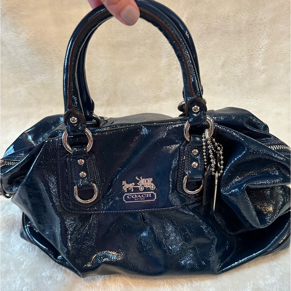 COACH Madison Sabrina Blue Patent Satchel